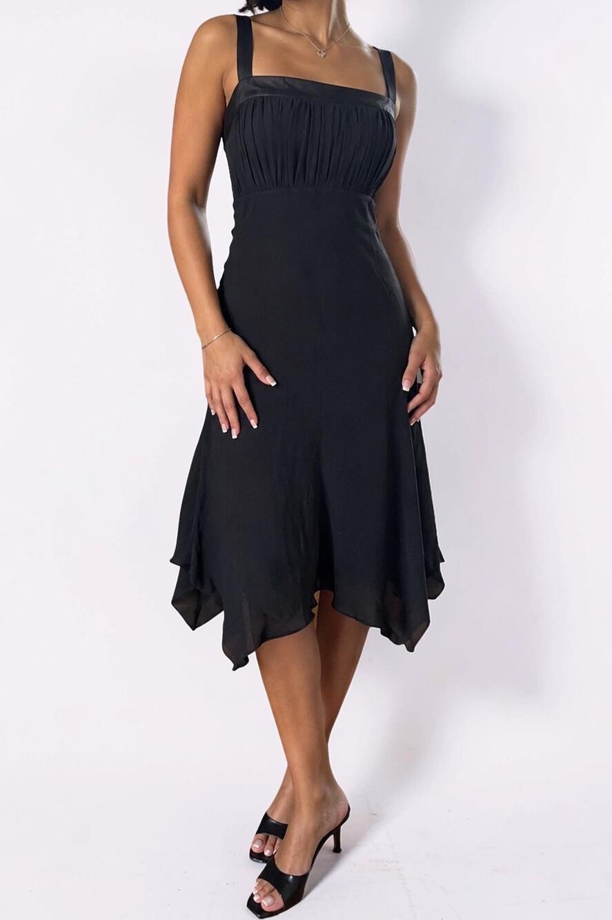 To The Max Black Silk Asymmetrical Midi Dress Size 6